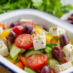 Traditional refreshing greek village horiatiki salad. Tasty and healthy for any diet