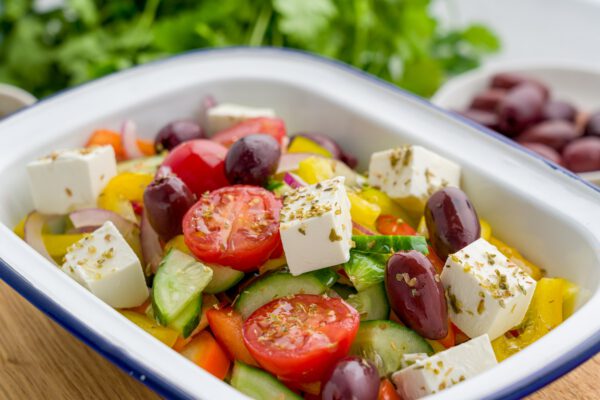 Traditional refreshing greek village horiatiki salad. Tasty and healthy for any diet